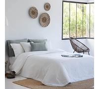 Henko - Colcha Cama 135 - Tejido Algodón y Lino Color Blanco - Acolchado Ligero de 80 gr - Ideal para Primavera y Otoño - Fabricado en España - 235x270 cm (Memphis Blanco)