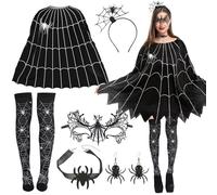 Henkodo Disfraz de araña de Halloween, 6 unidades, disfraz de araña, disfraz de mujer, disfraz de araña, poncho, máscara de araña, pendientes de araña, diademas para adultos, Halloween, carnaval,