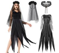 Henkodo Disfraz de Halloween para mujer, fantasmas, negro, disfraz de zombi, disfraz de novia, disfraz de vampiro, vestido largo de novias, disfraz de mujer y adulto, disfraz de bruja para Halloween,