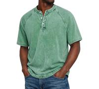 Henley - Camiseta de manga corta para hombre, cuello de abuelo, manga raglán, ajuste regular, vintage, refrescante, transpirable, absorbe la humedad, cómodas camisetas casuales, verde claro, 4X-Large