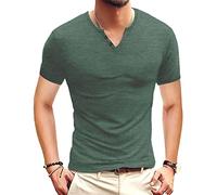 Henley Shirt Herren Kurzarm Basic T-Shirt für Urban Classic Casual Slim Fit mit V-Ausschnitt Baumwolle für den Sommer, 01 Vg Verde, L