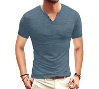 Henley Shirt Herren Kurzarm Basic T-Shirt für Urban Classic Casual Slim Fit mit V-Ausschnitt Baumwolle für den Sommer, Vg Blue, M