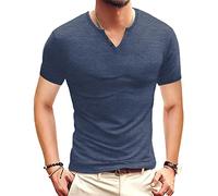 Henley Shirt Herren Kurzarm Basic T-Shirt für Urban Classic Casual Slim Fit mit V-Ausschnitt Baumwolle für den Sommer, Vg Navy, M