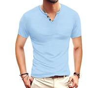 Henley Shirt Herren Kurzarm Basic T-Shirt für Urban Classic Casual Slim Fit mit V-Ausschnitt für den Sommer, Vg Azul Claro, L