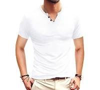 Henley Shirt Herren Kurzarm Basic T-Shirt für Urban Classic Casual Slim Fit mit V-Ausschnitt für den Sommer, Blanco, M