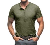 Henley Shirt Herren Kurzarm T-Shirts für Herren V-Ausschnitt Vintage Slim Fit Kurzarm Knopf T-Shirt M-3XL, verde, M