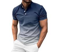 Henley Shirt Herren läSsig KurzäRmelig,KnöPfe Stehkragen T-Shirt-Oberteile Arbeitsuhr T-Shirts FüR Männer Sommer Poloshirts Top Farbblock Poloshirt Stretch Sportshirt atmungsaktiv Polohemd, azul