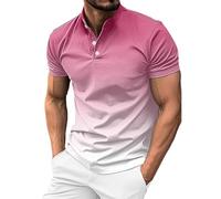 Henley Shirt Herren läSsig KurzäRmelig,KnöPfe Stehkragen T-Shirt-Oberteile Arbeitsuhr T-Shirts FüR Männer Sommer Poloshirts Top Farbblock Poloshirt Stretch Sportshirt atmungsaktiv Polohemd, Rosa., S