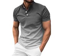 Henley Shirt Herren läSsig KurzäRmelig,KnöPfe Stehkragen T-Shirt-Oberteile Arbeitsuhr T-Shirts FüR Männer Sommer Poloshirts Top Farbblock Poloshirt Stretch Sportshirt atmungsaktiv Polohemd, gris, XL