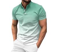 Henley Shirt Herren läSsig KurzäRmelig,KnöPfe Stehkragen T-Shirt-Oberteile Arbeitsuhr T-Shirts FüR Männer Sommer Poloshirts Top Farbblock Poloshirt Stretch Sportshirt atmungsaktiv Polohemd, verde