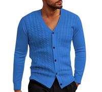 Henley Shirt Herren Langarm Langarmshirt V-Ausschnitt Pullover Strickjacke Kragenless Jacke Leicht Übergangsjacke Einfarbig Longsleeve Männer für Solid Arbeitspullover, azul, 5XL