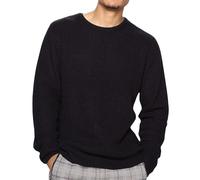 Henley Shirt Herren Langarm Slim Fit Sportshirt Waffel Sweatshirt Business Pullover Einfarbig Rundhals Pulli mit Knopfleiste für Männer Sweater Langarmshirt, Negro , XL