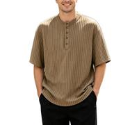 Henley Shirt Herren Sommer Einfarbig Rundhals Tshirt Atmungsaktiv Leicht bequem Sommerhemd Locker Casual Lässig Tops für Alltag Freizeit Business, 8-4-café, 3XL