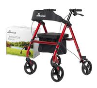Henmnii Andador para personas mayores, andador ligero con asiento, andador plegable con ruedas de goma todo terreno de 8 pulgadas, asas ergonómicas ajustables y respaldo para personas mayores y