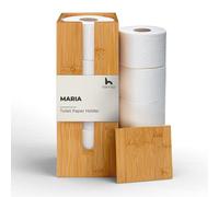 HENNEZ Almacenaje Papel Higiénico Bambú con Tapa - Portarollos para Baño de Pie - Soporte de Madera - Organizador Porta Papel Higiénico