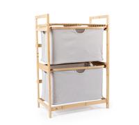 HENNEZ Estantería de baño con 2 Compartimentos, estantería de bambú con Estante y 2 cestas, estantería de baño con cajones | estantería de pie - Ideal como cómoda y Cesta de lavandería | clasificador