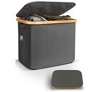 HENNEZ Caja Almacenaje con Tapa - Cestas Almacenaje 40L - Cesto Ropa Sucia - Cajas Almacenaje Decorativas para Estantería Kallax - Cajas de Almacenamiento Tela Bambú Cajas Organizadoras con Tapa Gris