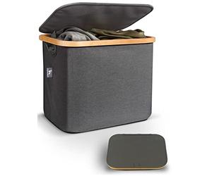 HENNEZ Caja Almacenaje con Tapa - Cestas Almacenaje 40L - Cesto Ropa Sucia - Cajas Almacenaje Decorativas para Estantería Kallax - Cajas de Almacenamiento Tela Bambú Cajas Organizadoras con Tapa Gris