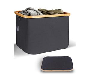 Hennez Cesta Almacenaje Plegable para Estantería Kallax Ikea 40L Gris - Cubo Cesto Ropa Sucia Bambú - Cestas de Almacenaje Organizadoras - Cajas de Almacenaje Decorativa Tela - Cesta Plegable Colada
