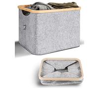 HENNEZ Cesta de Almacenaje de Fieltro 40 Litros - Caja Plegable para Leña, Juguetes y Ropa Sucia - Contenedor de Tela Negro con Bambú