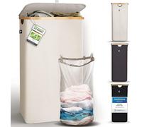 HENNEZ Cesta Ropa Sucia con Tapa Plegable y Bolsas Ropa Extraíble 100 l Beige - Canasto Estrecho Grande Bambú para la Colada