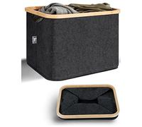 HENNEZ Cestas Almacenaje de Fieltro 40 Litros - Cesta Leña de Fieltro - Caja de Almacenamiento Plegable 40L - Cesta Almacenaje Juguetes - Cajas Almacenaje Tela Fieltro Negro - Cesto Ropa Sucia Bambú