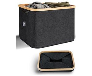 HENNEZ Cestas Almacenaje de Fieltro 40 Litros - Cesta Leña de Fieltro - Caja de Almacenamiento Plegable 40L - Cesta Almacenaje Juguetes - Cajas Almacenaje Tela Fieltro Negro - Cesto Ropa Sucia Bambú