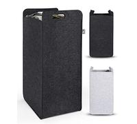 HENNEZ Cestas de lavandería de fieltro grueso 80L gris oscuro - Cesta de lavandería rectangular resistente - Cesta de lavandería sucia plegable con asas - Cesta de lavandería sucia plegable