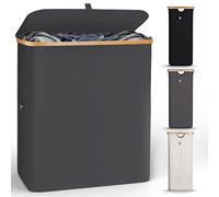 Hennez Cesto Ropa Sucia 2 Compartimentos 140 L - Cesta Ropa Sucia con Tapa, Cubo Ropa Sucia Plegable - Cestos para la Ropa Sucia de Bambú - Separador de Ropa Sucia Grande - Cubo para la Colada Doble