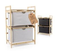 HENNEZ Estantería de baño con 2 Compartimentos, estantería de bambú con Estante y 2 cestas, estantería de baño con cajones | estantería de pie - Ideal como cómoda y Cesta de lavandería | clasificador