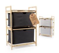 HENNEZ Estantería de baño con 2 Compartimentos, estantería de bambú con Estante y 2 cestas, estantería de baño con cajones | estantería de pie - Ideal como cómoda y Cesta de lavandería | clasificador