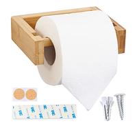 HENNEZ Porta Papel Higiénico - Porta Rollos de Papel Higiénico - Portarrollos Madera Papel Higiénico Original Bambú - Dispensador Papel Higiénico Adhesivo - Soporte Rollo Papel Higiénico