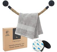 Hennez Toallero de cuerda de yute - Toallero de pared para baño sin taladrar - Toallero de cocina pegado en lugar de taladrar - Toallero de barra negro