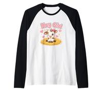 Heno Girl Cute Cow Kawaii Farm Animal Pink Bow Hearts Camiseta Manga Raglan