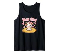 Heno Girl Cute Cow Kawaii Farm Animal Pink Bow Hearts Camiseta sin Mangas