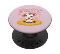 Heno Girl Cute Cow Kawaii Farm Animal Pink Bow Hearts PopSockets PopGrip Adhesivo