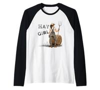 Heno Girl Funny Farm Cowgirl Western Rustic Granero Vida Camiseta Manga Raglan