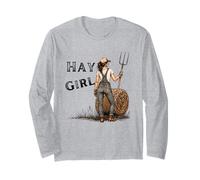 Heno Girl Funny Farm Cowgirl Western Rustic Granero Vida Manga Larga