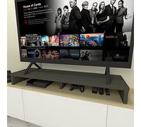 Henor Elevador Doble TV de Madera FSC® 130 x 35 x 15 cm Grafito Mate. Soporta +100 Kg.