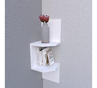 Henor Estantería de Pared Esquinera 2 Estantes 82x26x26 cm Blanco | Balda Flotante de Madera en Zig Zag para Rincón