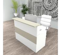 Henor Mostrador Cidacos - 180x60/75x110/75 cm. Madera con Mesa Interior. Ideal para Recepción Atención Oficina Espacios Comerciales. Blanco Roble Stel.