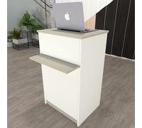Henor Mostrador de Recepción EGA. 82 x 50/65 x 102 cm. Mueble de Atención al Cliente para Oficina, Tienda, Clínica o Salón Fabricado en España Blanco con Roble Estel.