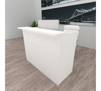 Henor Mostrador Ebro - 160x60/75x110 cm. Madera con Mesa Interior. Ideal para Recepción Atención Oficina Espacios Comerciales. Blanco