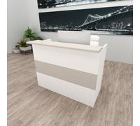Henor Mostrador Ebro - 180x60/75x110 cm. Madera con Mesa Interior. Ideal para Recepción Atención Oficina Espacios Comerciales. Blanco Roble Stel.