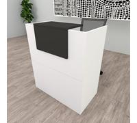Henor Mostrador Oja. 90x50x107 cm. con Mesa Interior. Ideal para Recepción Atención Oficina Comercio Negocio Local Comercial. Blanco + Grafito.