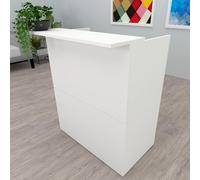 Henor Mostrador Tirón. 80x50/65x107 cm. con Mesa y Estante Interior. Ideal para Recepción Atención Oficina Comercio Negocio Local Comercial. Blanco.