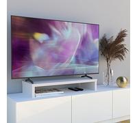 Henor Soporte Elevador para TV en Madera 90x35x15 cm Soporta 60kg Blanco | Tablero macizo de 25 mm, almohadillas antideslizantes y hueco libre inferior, barra de sonido, mandos.