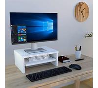 Henor Soporte Monitor de Madera con Bandeja Extraíble 42 x 32 x 18 cm. Soporta 50 Kg. Blanco