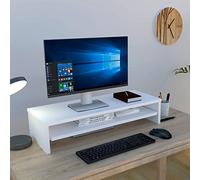 Henor Soporte Monitor de Madera con Bandeja Extraíble 82 x 32 x 18 cm. Soporta 50 Kg. Blanco