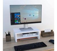 Henor Soporte Monitor de Madera con Estante Intermedio 42 x 26.5 x 16 cm Soporta 50 Kg. Blanco